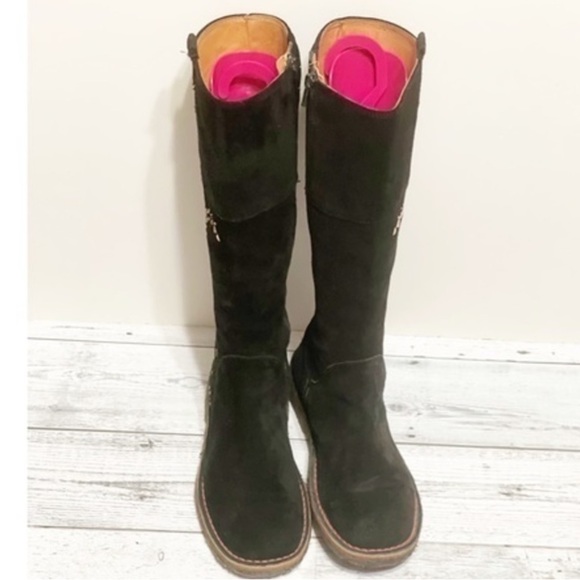 Clark's Knee High Black Suede Embroidered Boots Sz 7 - Picture 2 of 7